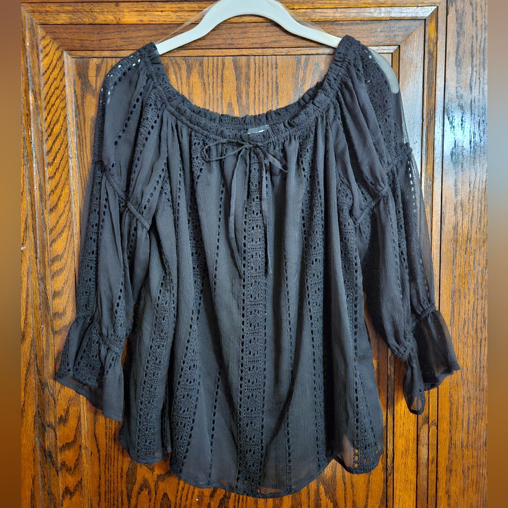 INC Black Sheer Blouse